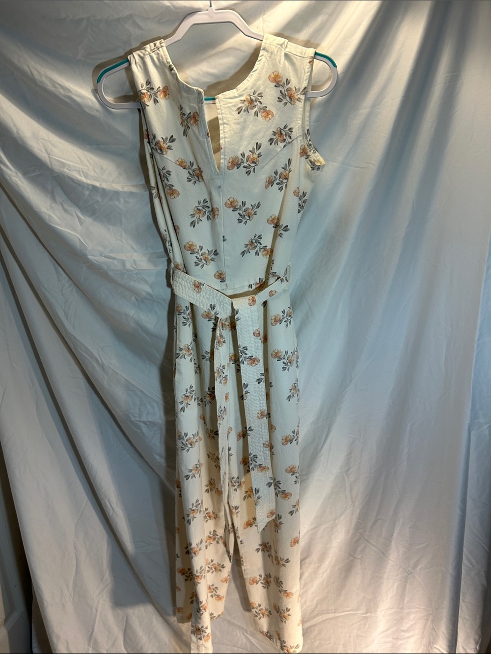 Lola Jeans Sleeveless Cream Floral Jumpsuit with Waist Tie
